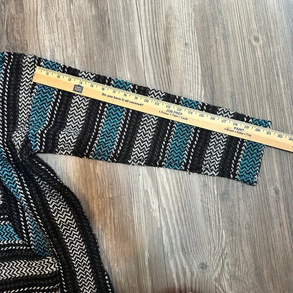 Baja Joe Baja Hoodie Mens Size XL Black Blue Striped Hippie Pullover Rug Poncho - Picture 7 of 8